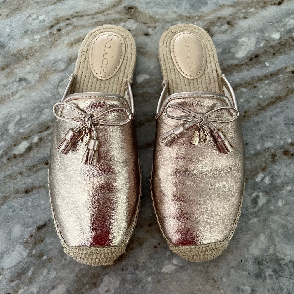 Coach Cassidy Espadrille Gold Metallic Mule Slides Women’s 8.5